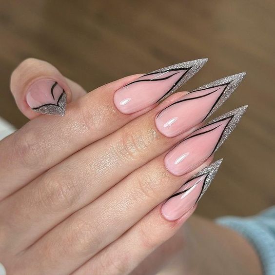 unhas stiletto decoradas