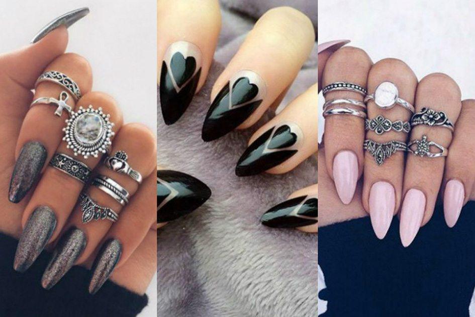 unhas stiletto decoradas