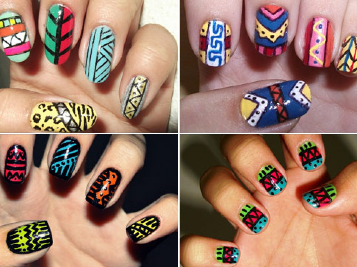 Inspirações de Unhas Tribal Coloridas para o Verão