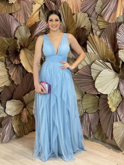 Vestido de Festa Longo Azul Serenity Luli