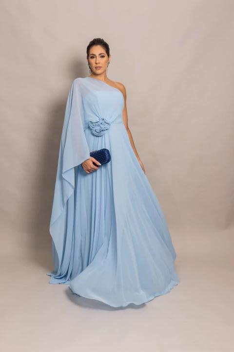 Vestido Longo De Festa Alcinhas Princesa Pepy Azul Serenity