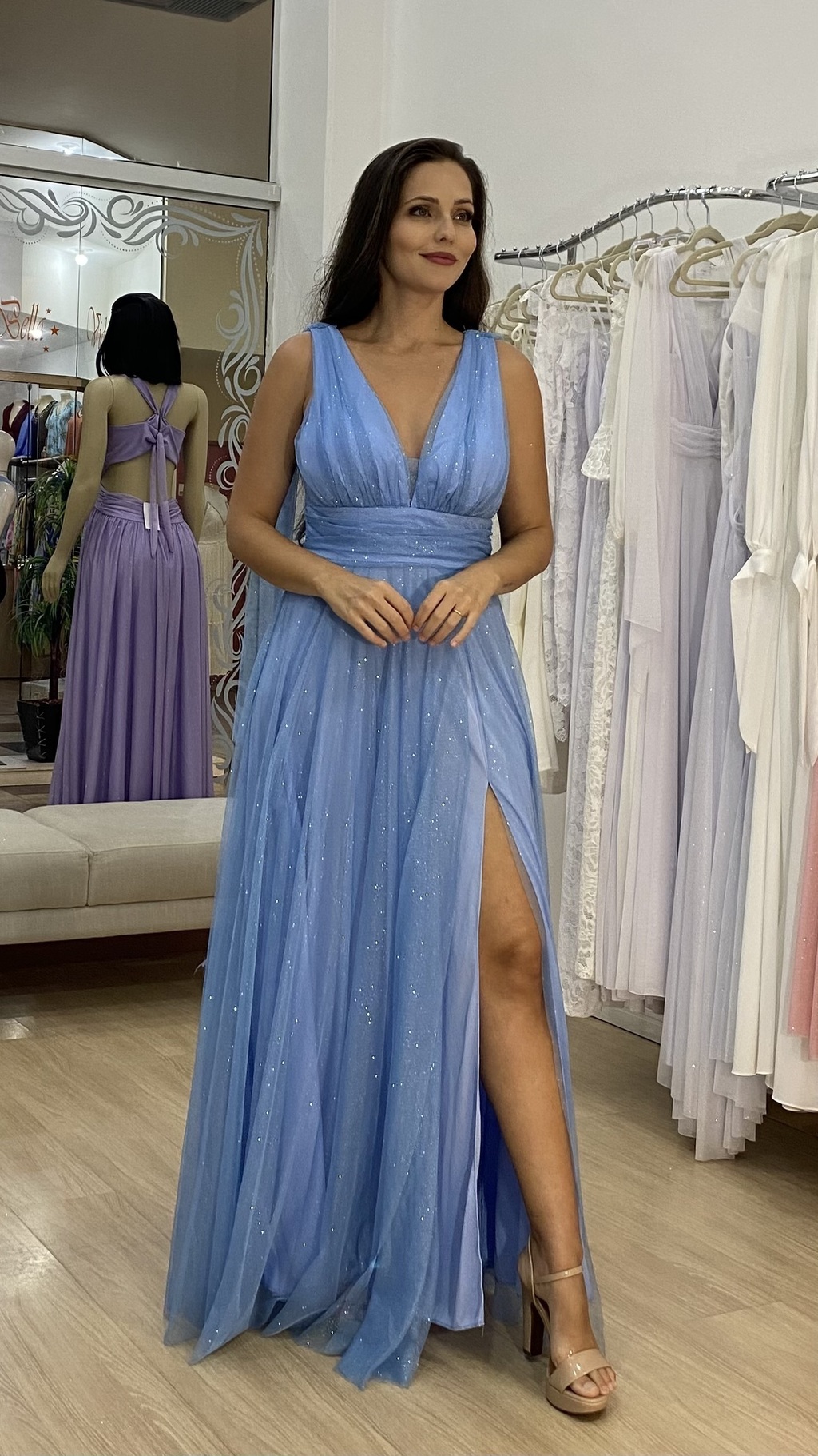 Vestido Midi Azul Serenity com Pedrarias London