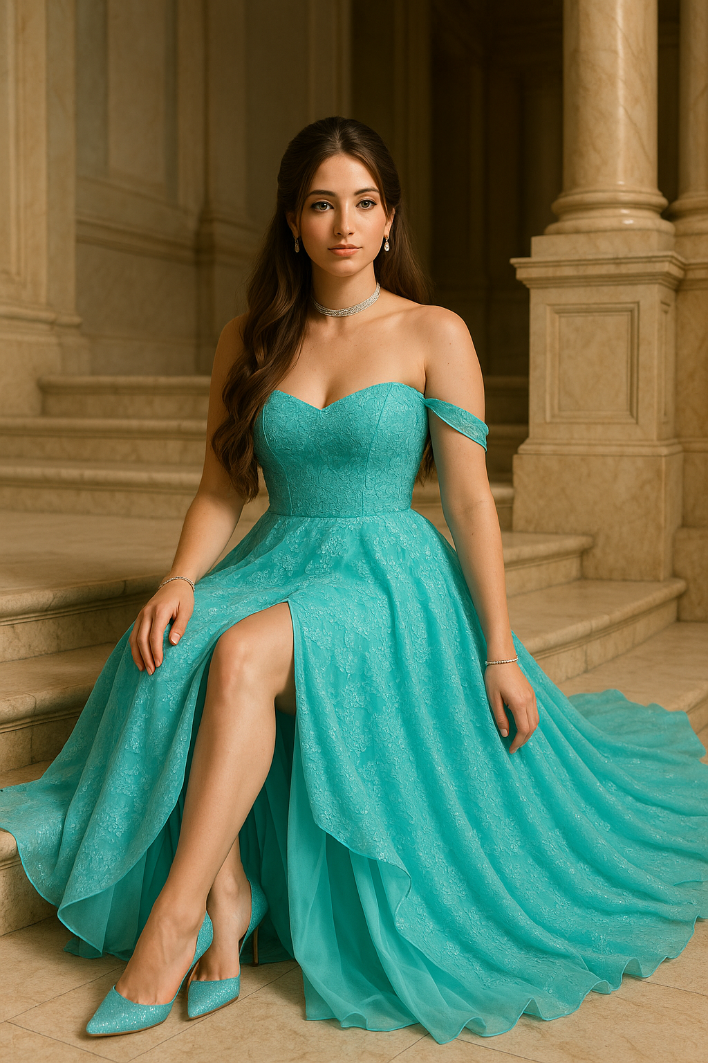 Vestido Midi Azul Serenity com Pedrarias London