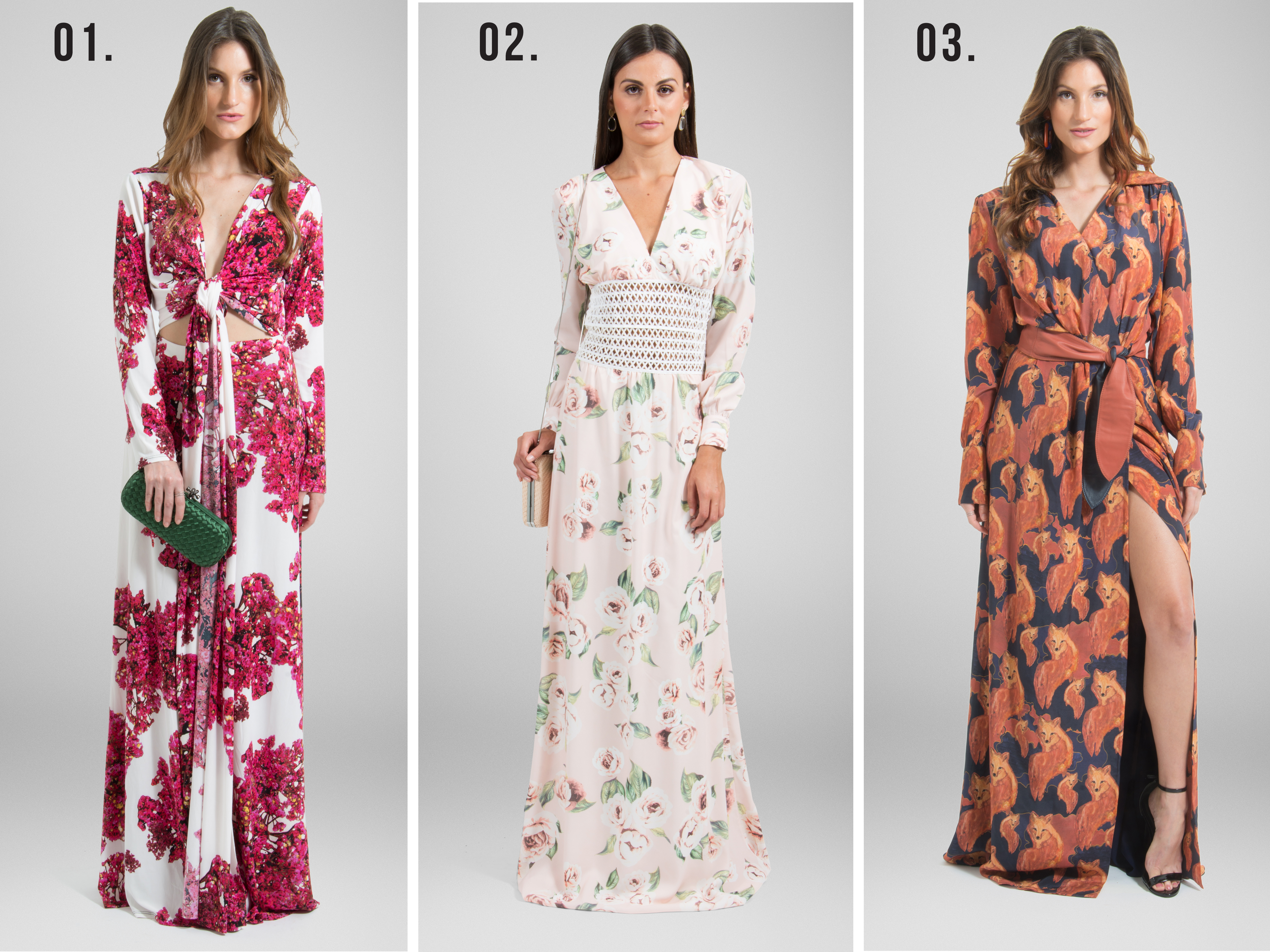 vestido manga longa midi ou longo