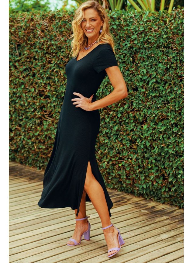 Vestido midi soltinho manga 3/4