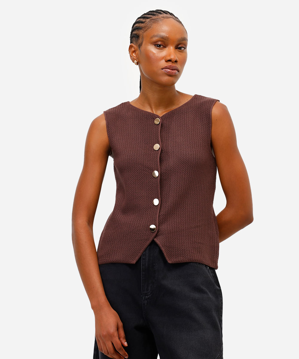 colete tricot gola V