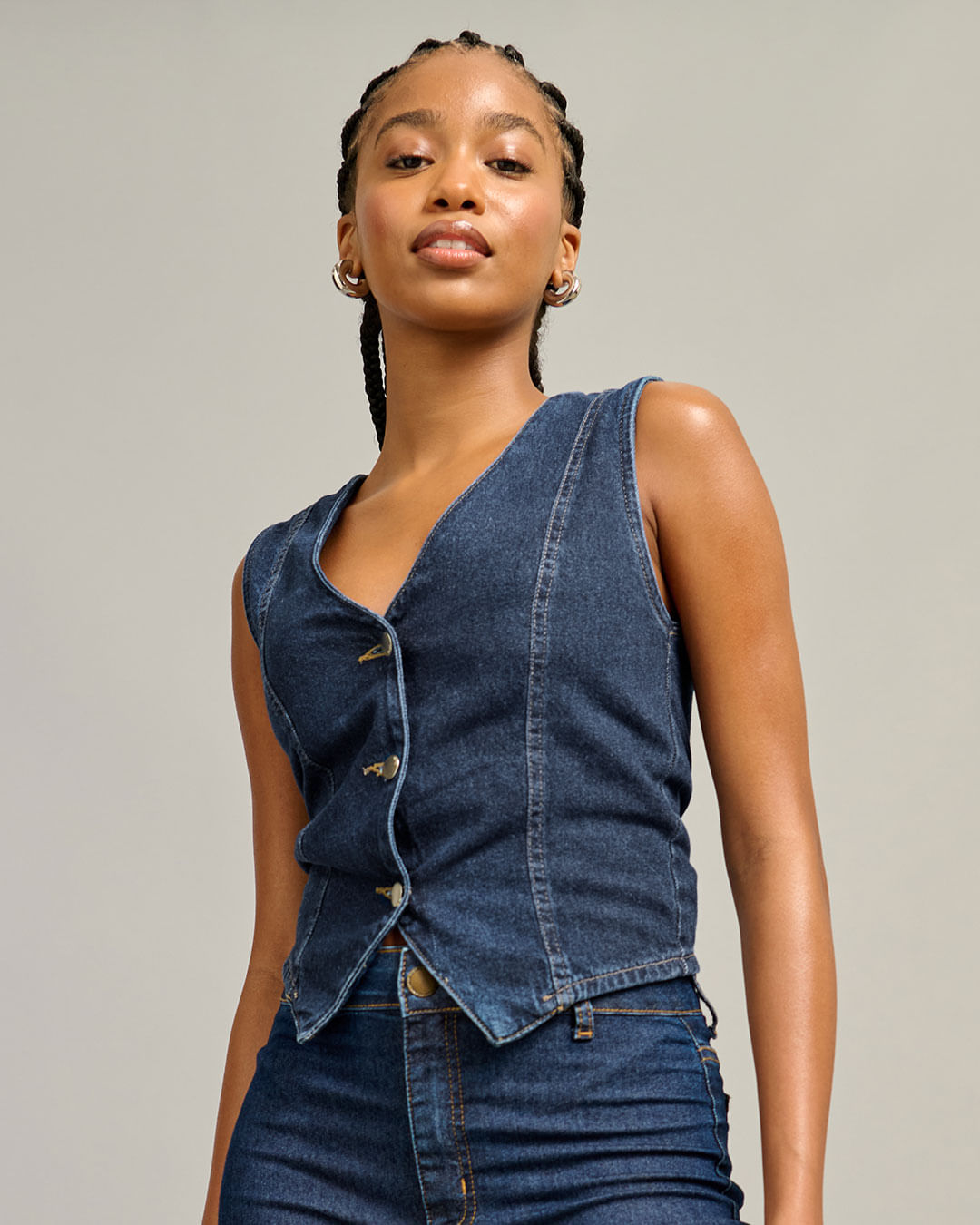 colete jeans plus size