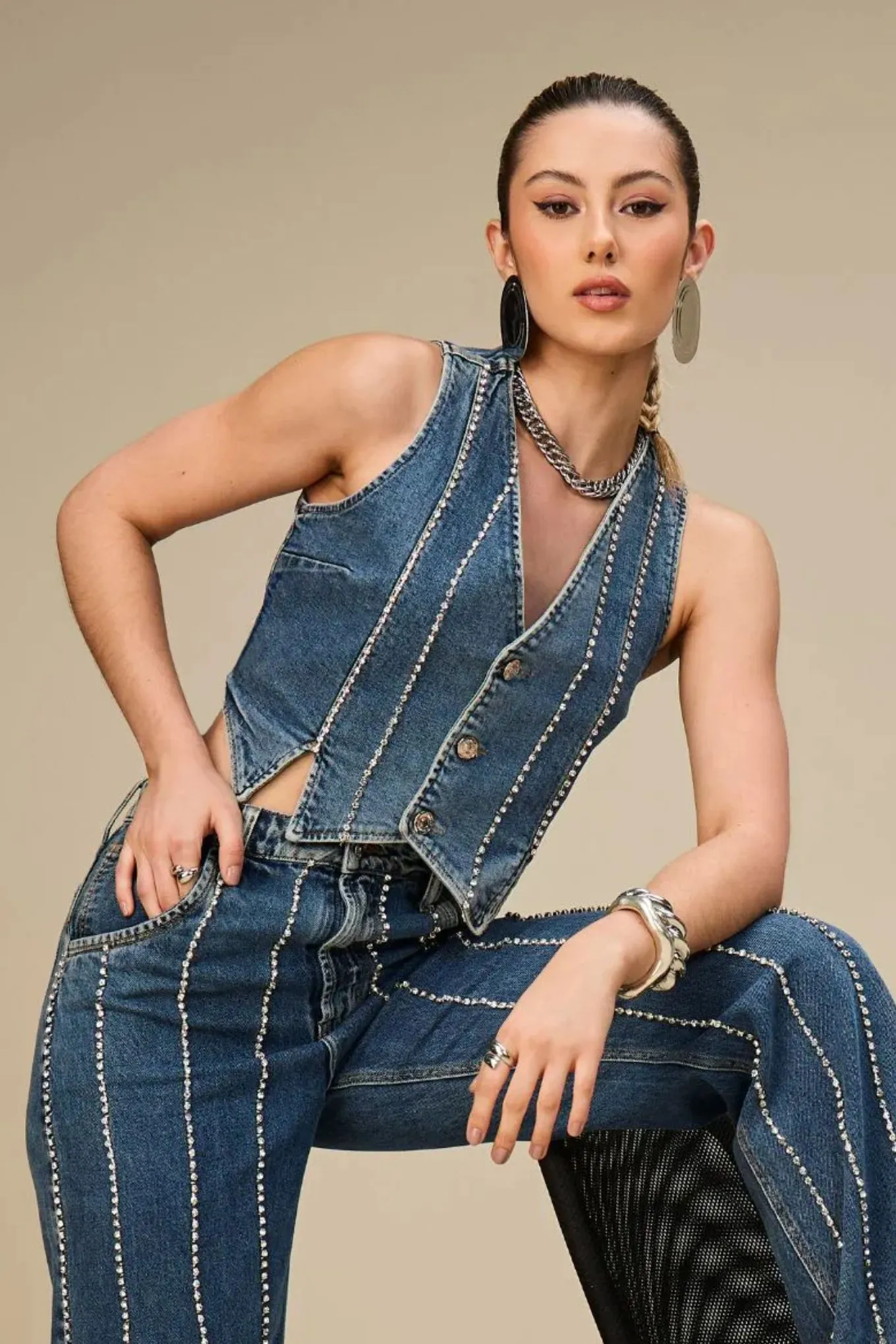 colete jeans escuro