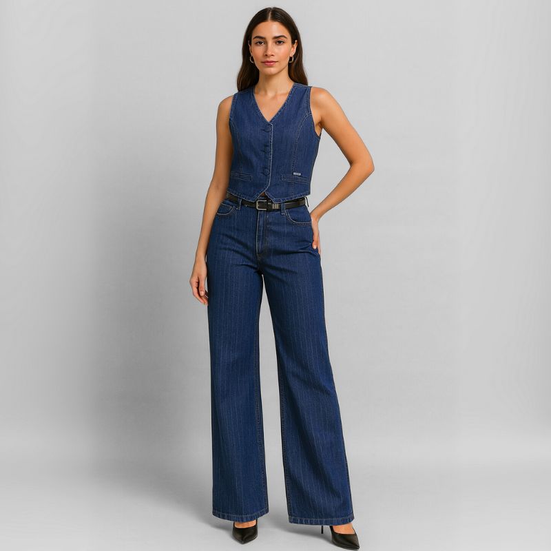 Conjunto jeans cropped e calça