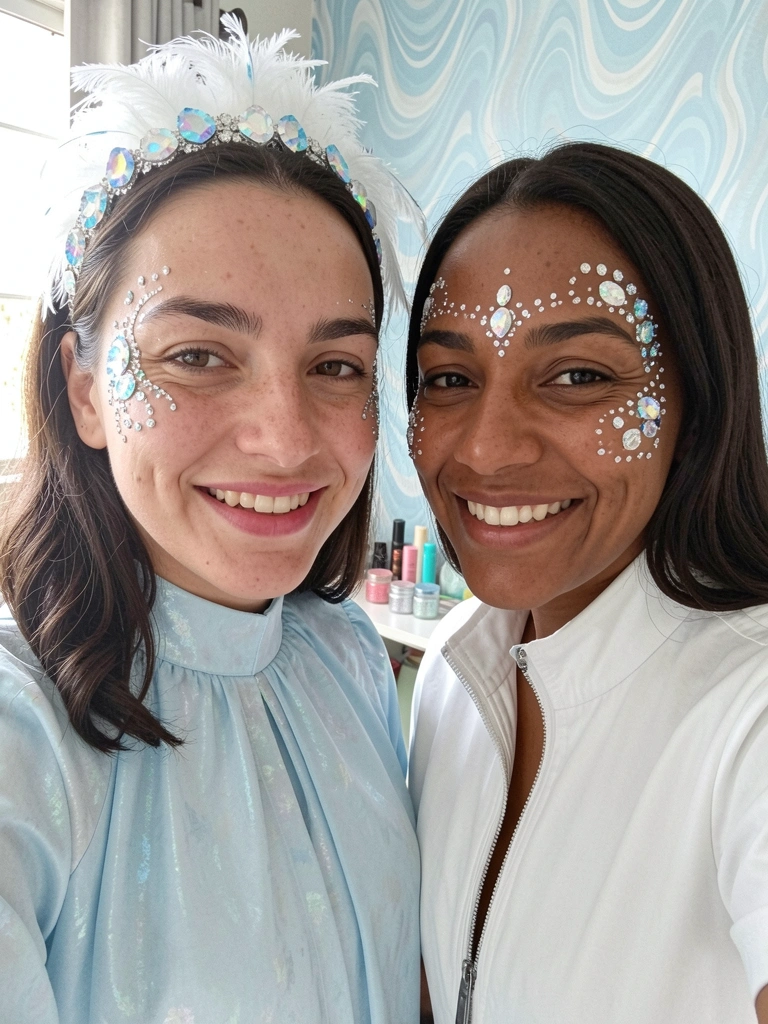Pálpebra com sombra marrom e glitter dourado aplicado no canto interno, sobre pele clara.