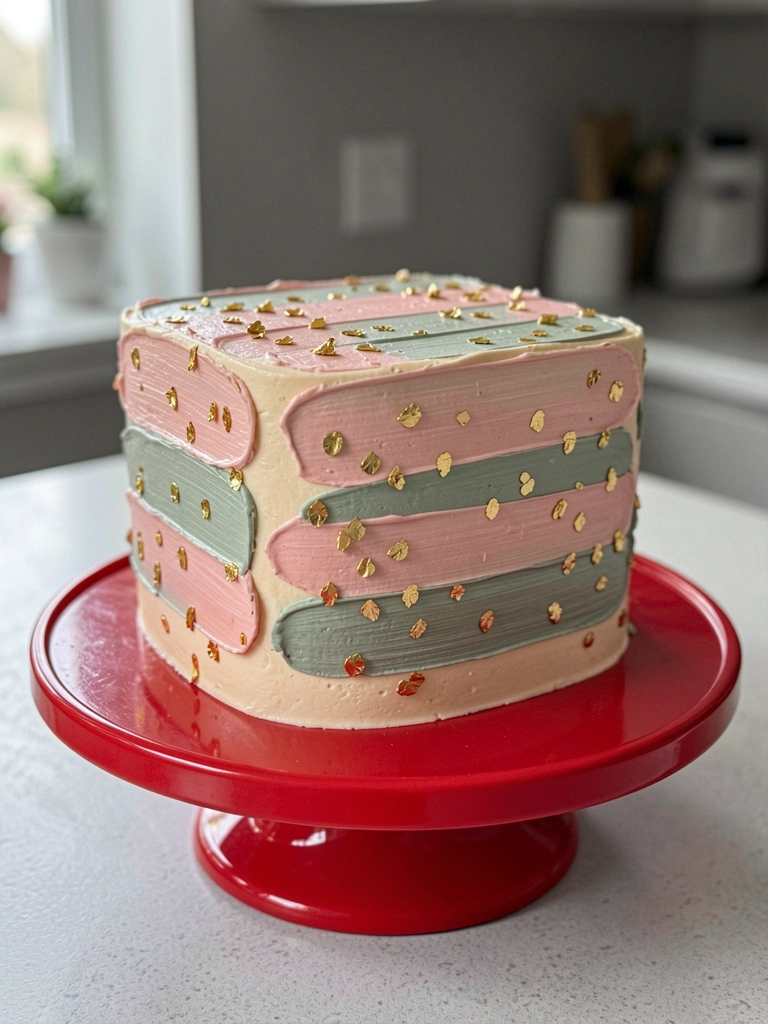 Bolo de aniversário de dois andares com cobertura rosa, flores frescas e detalhes em chantilly
