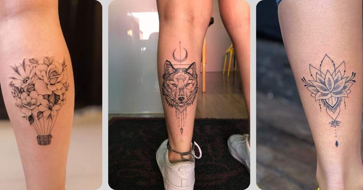 tatuagem de flor na panturrilha feminina