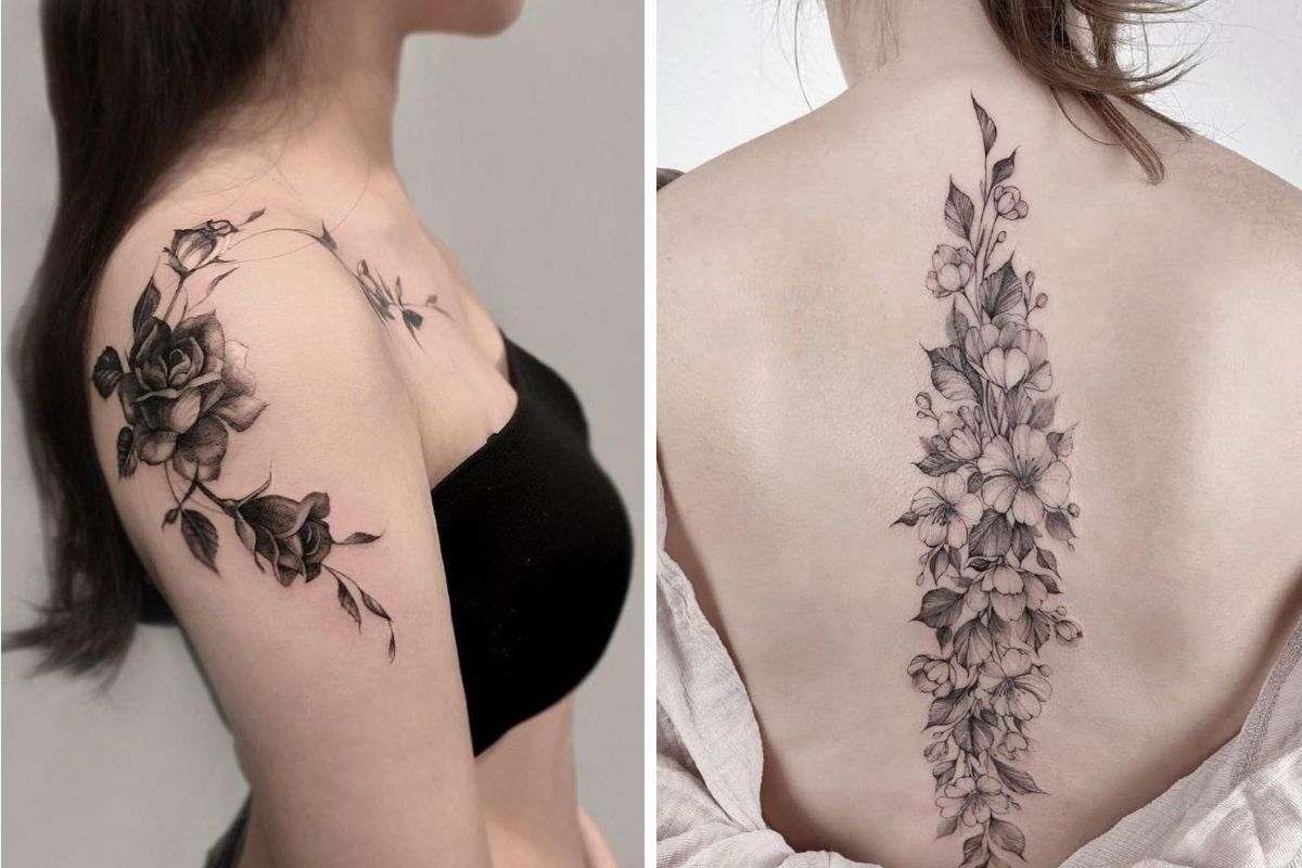 tatuagem feminina floral