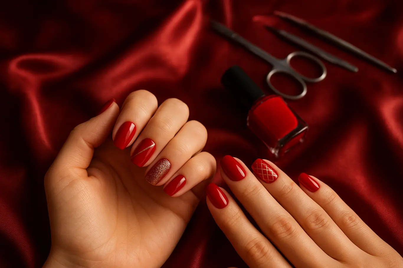 unhas vermelhas decoradas
