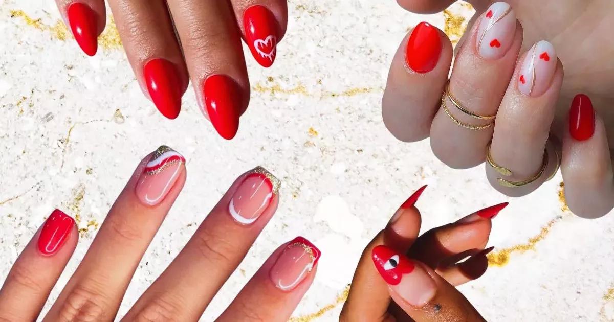 unhas em gel vermelhas stiletto
