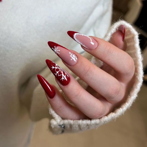 unhas francesinha natalina