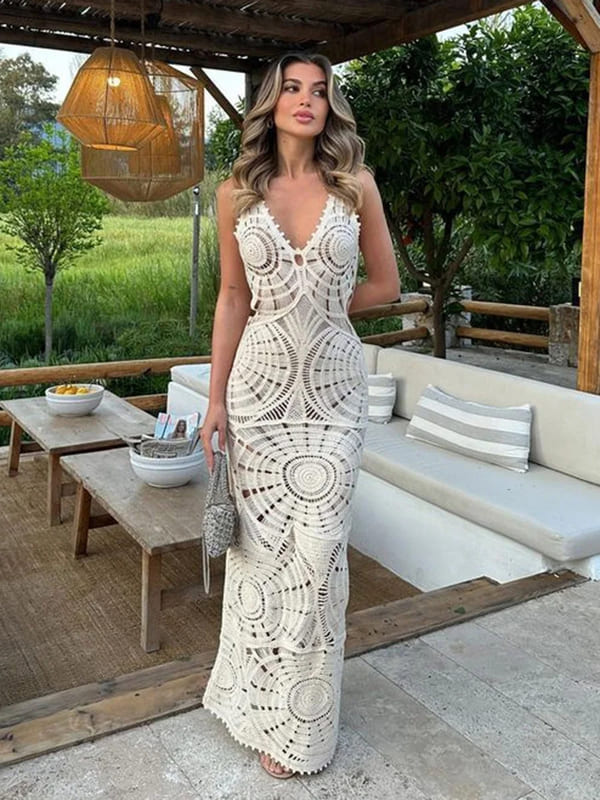 vestido de crochê longo
